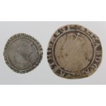 Elizabeth I hammered silver (2): Shilling Fair, and Sixpence 1572 mm. ermine, clipped VG