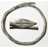 Antiquity: Roman / British or Anglo-Saxon white metal snake bracelet, 87mm, 46.79g.
