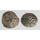 Celtic Britain: Iceni silver units (2) ECEN symbol type, mid to late 1stC BC, S.436, 1.09g, and 0.
