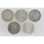 Commonwealth silver: Bermuda Crowns 1964 (3) and Canada Dollars (2) 1950 and 1956; GVF-AU