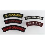 Cloth badges: British Army WW2 Shoulder Title Badges – No.1 Commando, V Commando, No.9 Commando, 3rd