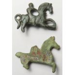 Antiquities (2): Roman bronze horse and rider brooch 26mm, 2.71g, missing pin; ex. A. Cherry 2-5-04,