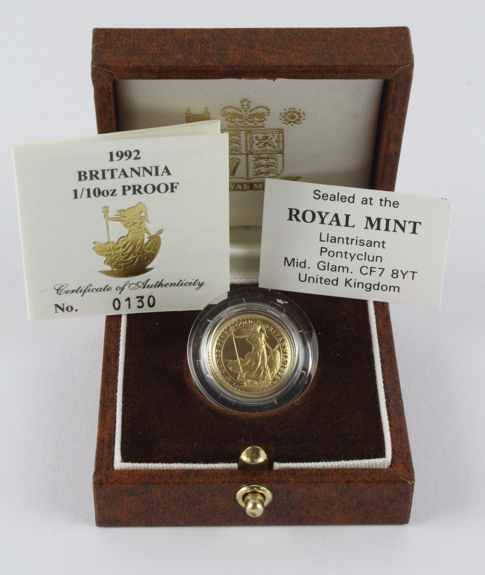 Britannia Ten Pounds (1/10th oz) 1992 gold proof aFDC boxed as issued