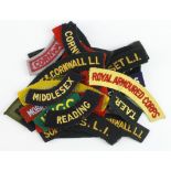 Cloth badges: British Army WW2 and later embroidered felt shoulder title badges all in excellent