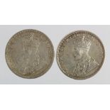 India (2) Silver Rupees: 1916 and 1918 EF