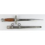 German Luftwaffe 2nd pattern Officers dagger, maker marked blade, orange grip with minor damage, all