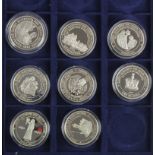 British Commonwealth Crown-Size Silver Proofs (8) Queen Elizabeth the Queen Mother issues 1996,