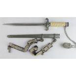 German Army Dagger with scabbard, hangers (damaged) and Portpee. Blade maker 'Tiger Solingen'.