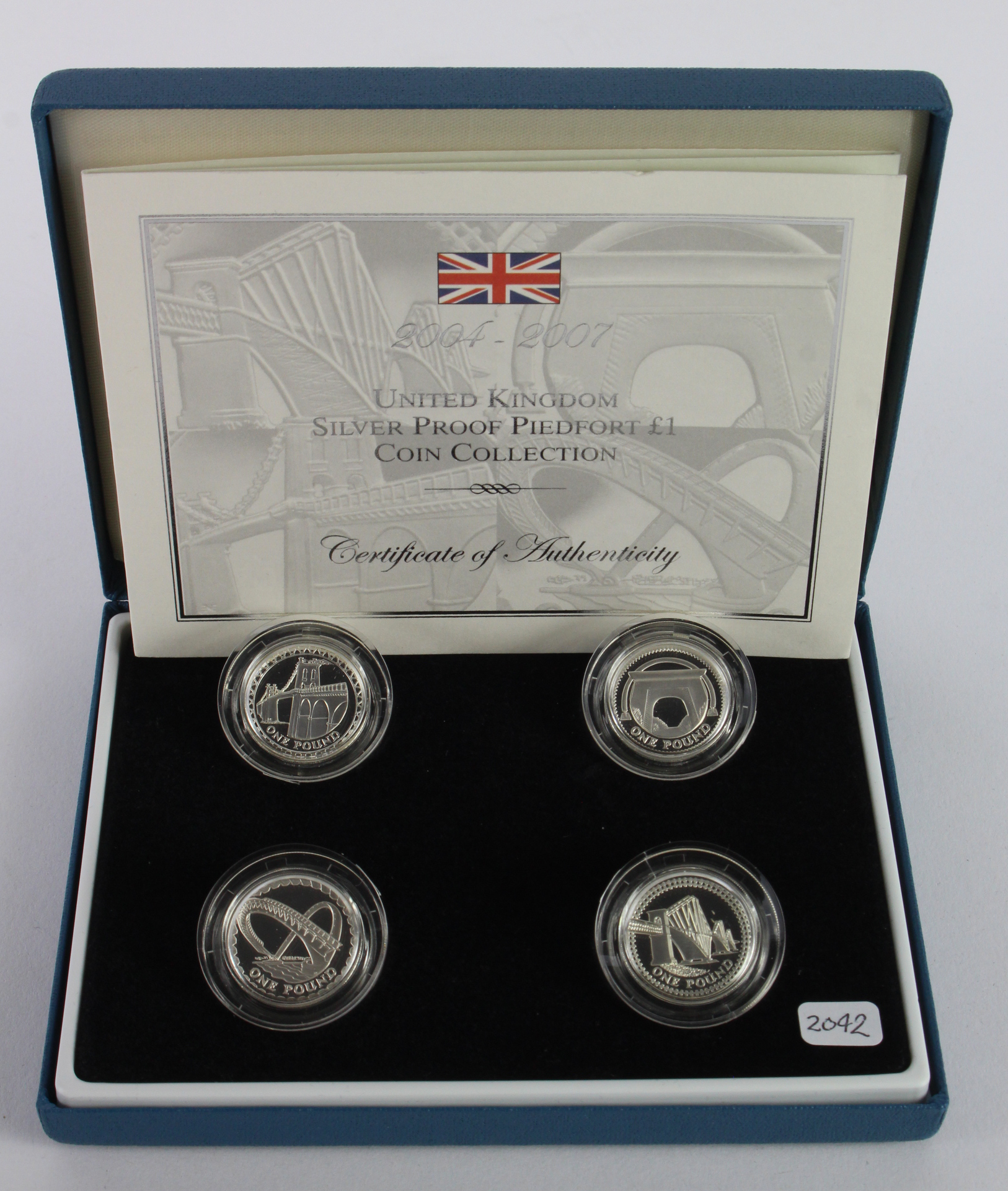 One Pound Silver Proof piedfort four coin set 2004 - 2007 "Bridges" FDC boxed as issued