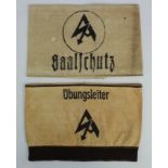 German Brownshirts SA Stormtroopers armbands 2x, service wear.