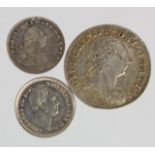 GB Silver Minors (3): Maundy Threepence 1762 GVF, Maundy Penny 1800 GVF, and Threehalfpence 1835/4