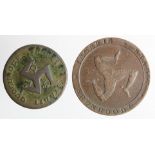 Isle of Man copper Halfpennies (2): 1733 GF, and 1831 nVF