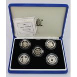 One Pound Silver Proof five coin set 2003 "Bridges" along with the standard issue. aFDC boxed with