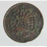 Burma Peacock copper 1/4 Pe 1865 VF, edge knocks.