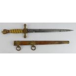 German Naval Dagger with scabbard, blade maker marked 'Original Eickhorn Solingen'. Poor condition