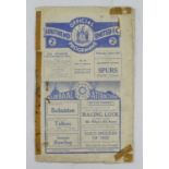 Southend United v Tottenham FA Cup 3rd Round Re-play 15th January 1936 programme (poor)