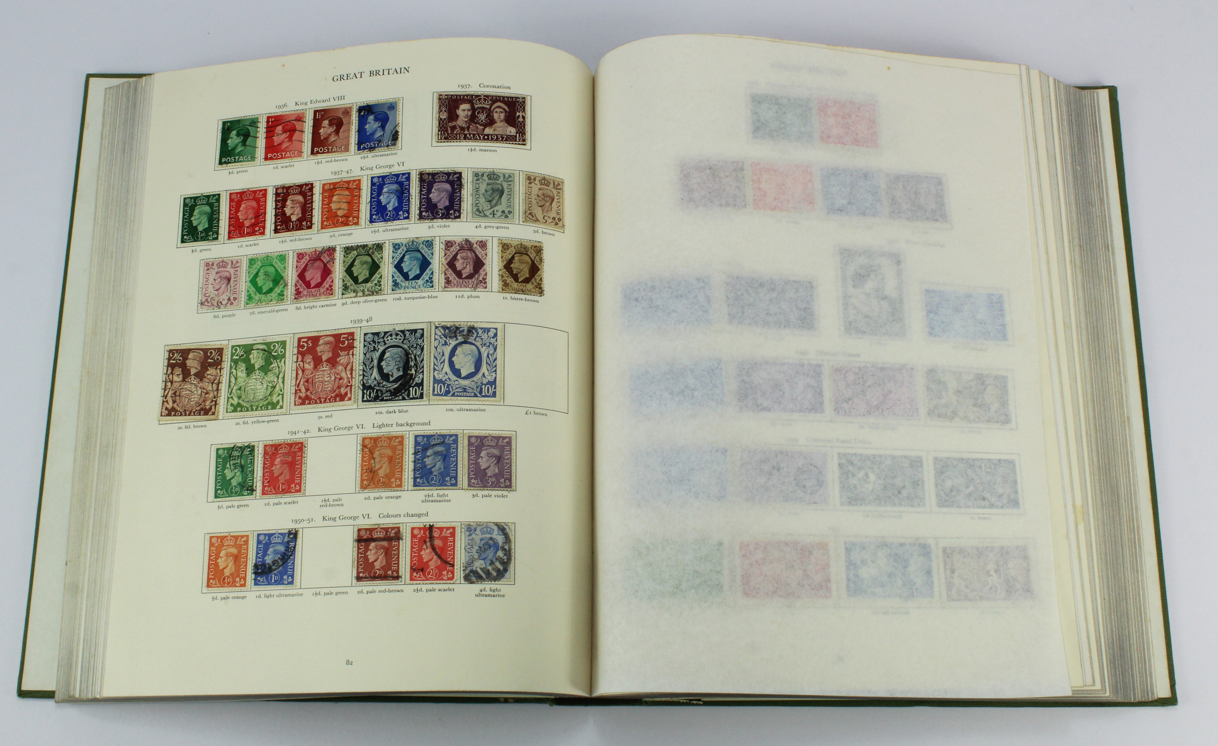 King George VI Stanley Gibbons Album (green) with mint & used, fair coverage incl Ascension vals