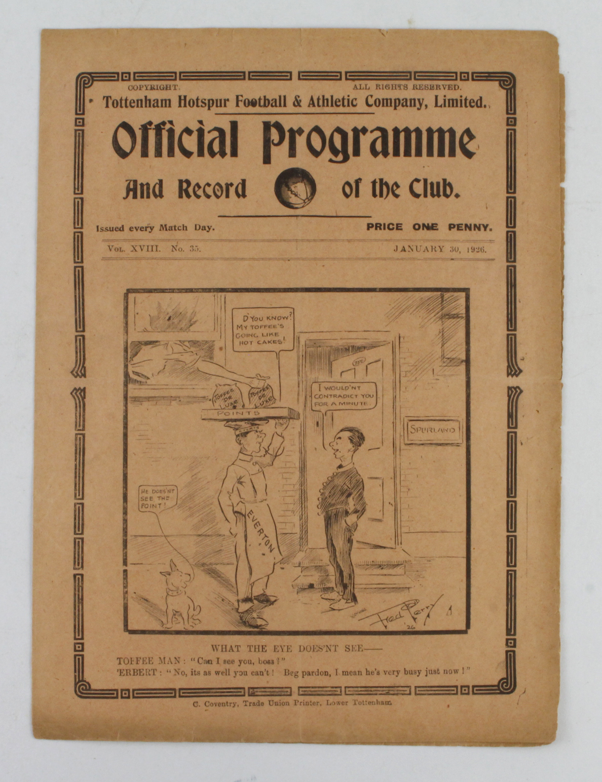 Tottenham v Manchester United FA Cup 4th Round 30th January 1926 programme