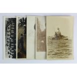 Scapa Flow 1919, German ship sinking & 2 cards salvaged from ship, 1943 King George VI leaving