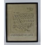 Lawrence (Thomas Edward). An original manuscript letter in ink signed by T. E Lawrence, addressed to