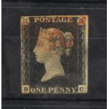 GB - 1840 Penny Black Plate 4 (B-C) four tight margins, used with red MX, cat £425