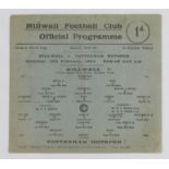 Millwall v Tottenham F/L South Cup 19th February 1944, single sheet programme