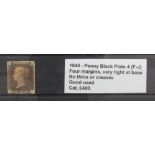 GB - 1840 Penny Black Plate 4 (F-J) four margins, very tight at base, no thins or creases, good