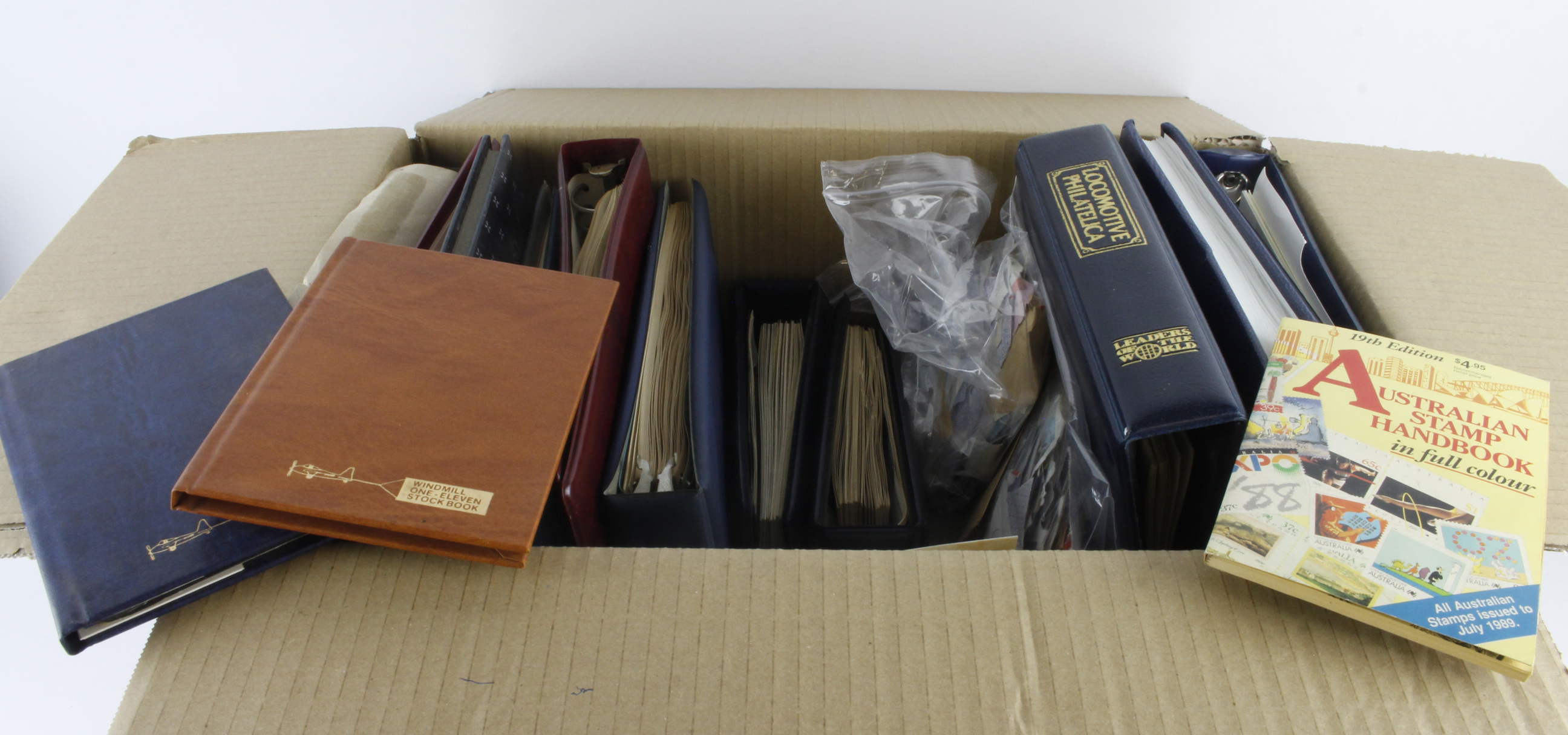 Box with several ring binders / stockbooks of UM and mint British Commonwealth, plus bags of used