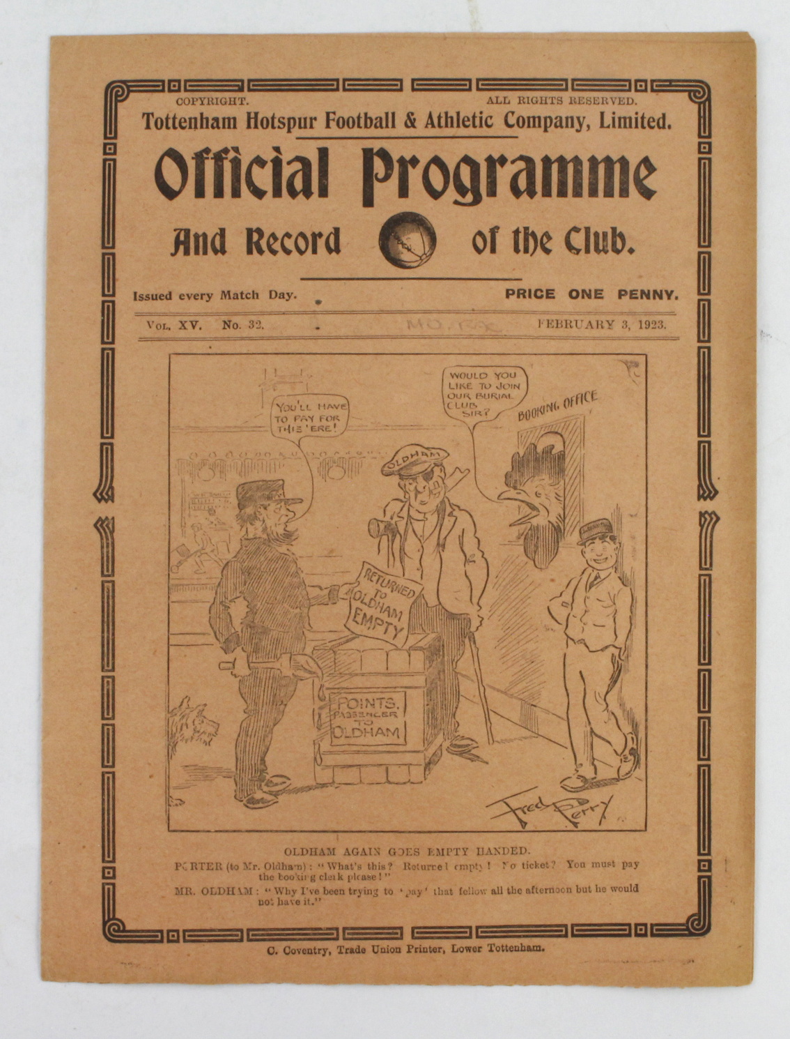 Tottenham v Manchester United FA Cup 2nd Round 3rd February 1923 programme
