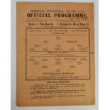 Arsenal v Tottenham League South "A" 18th November 1939, single sheet programme