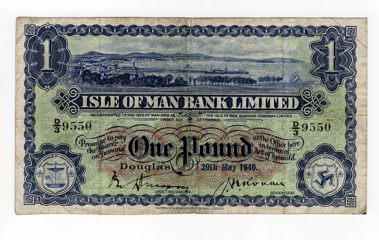 Isle of Man 1 Pound dated 20th May 1940, signed Watterson & Ronan, serial D/3 9550 (IMPM M279,