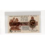 Warren Fisher 1 Pound (T24) issued 1919, rarer FIRST SERIES 'K' prefix, serial K/98 823045 (T24,