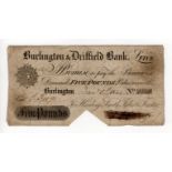 Burlington & Driffield Bank 5 Pounds dated 1844, serial 1448 for Harding, Smith, Faber & Forster (