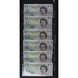 Bank of England 5 Pounds (12), a group of high grade notes all in consecutive numbered pairs,