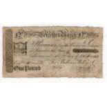 Leicester Bank 1 Pound dated 1813, No. 2727 for Bellairs, Welby & Co. (Outing 1166a) pinholes,