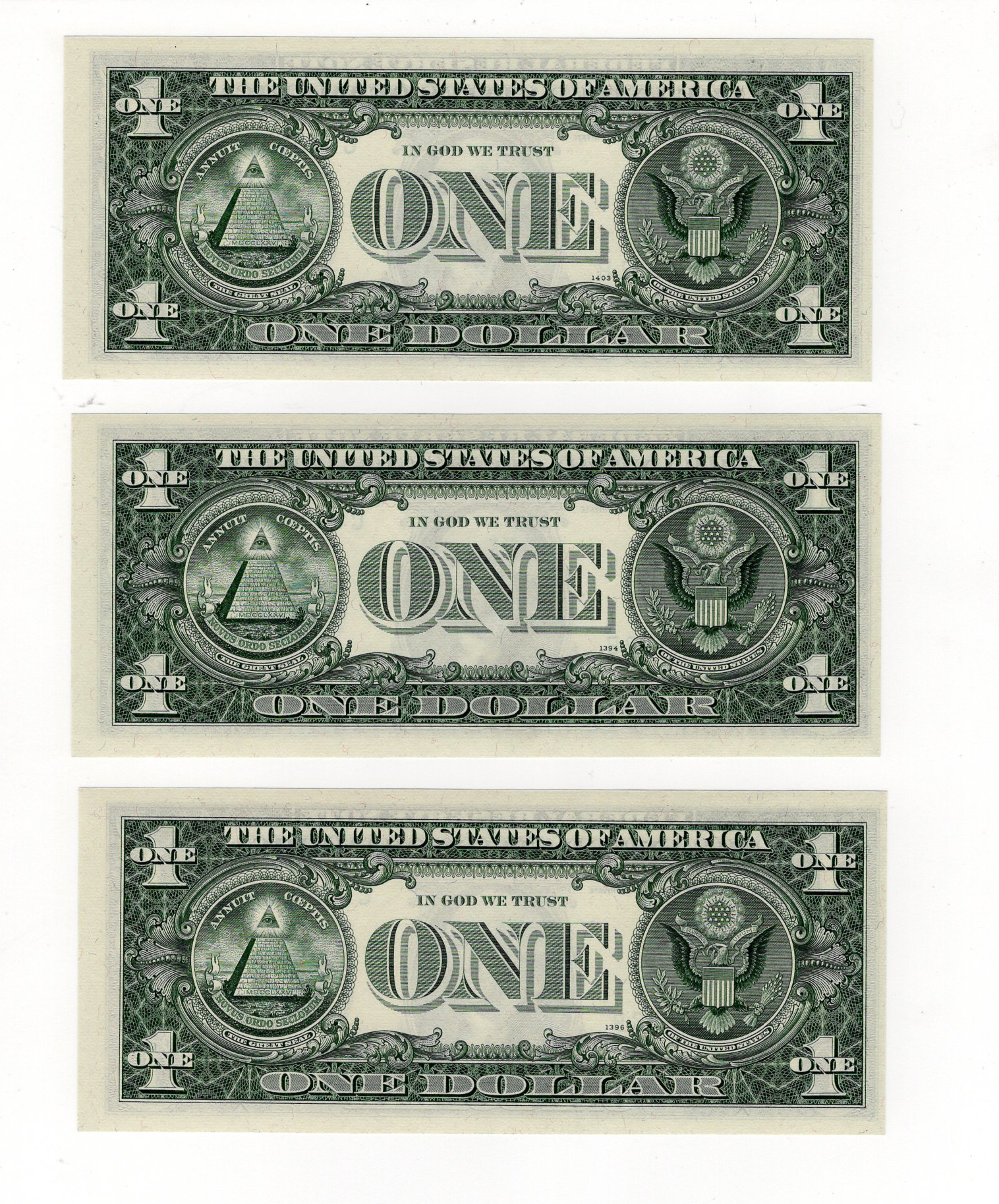 United States of America 1 Dollar Series 1969B (3), a superb consecutively numbered run of 3 digit - Image 2 of 2