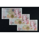 Guernsey 20 Pounds (3) issued 2018, signed B. Haines, a consecutively numbered run of