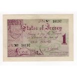 Jersey 1 Pound issued 1941 - 1942, German Occupation issue during WW2, serial number 10197 (TBB