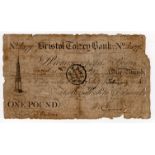 Bristol Tolzey Bank 1 Pound dated 1816 for Worrall, Pope & Edmonds, serial no. J1577 (Outing325b)