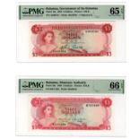 Bahamas (2), 3 Dollars dated 1965, Queen Elizabeth II portrait at left, serial A069341 (TBB B118a,