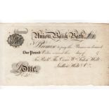 Bath, Union Bank Bath 1 Pound for Richd. Thos. Crowe Wm. Foden Holt, Ludlow Holt & Co., unissued