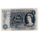 Fforde 5 Pounds (B314) issued 1967, rare FIRST RUN '01A' prefix, serial 01A 810626 (B314,