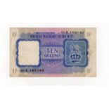 British Military Authority 10 Shillings issued 1943, scarce note with letter 'X' code Balkan series,