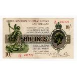 Warren Fisher 10 Shillings (T30) issued 1922, FIRST SERIES serial J/15 702327 (T30, Pick358) light