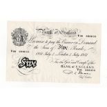 Beale 5 Pounds (B270) dated 4th July 1951, serial V09 098055 (B270, Pick344) original about EF