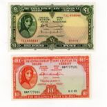 Ireland Republic (2), Lady Lavery 10 Shillings dated 6th June 1968, last date and prefix of issue,