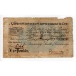 Leamington, Warwick & Warwickshire Bank 5 Pounds dated January 1887, No. 27771 for Greenway, Smith &