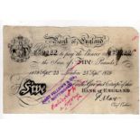 May 5 Pounds dated 23 September 1879, a contemporary forgery with hand stamp and manuscript ´