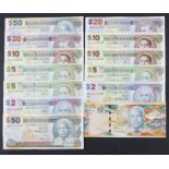 Barbados (13), 50 Dollars, 20 Dollars, 10 Dollars (2) a consecutive pair, 5 Dollars and 2 Dollars