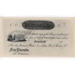 Newcastle, Northumberland Bank 5 Pounds 18xx, an original Thomas Bewick pull on card for Sir Francis